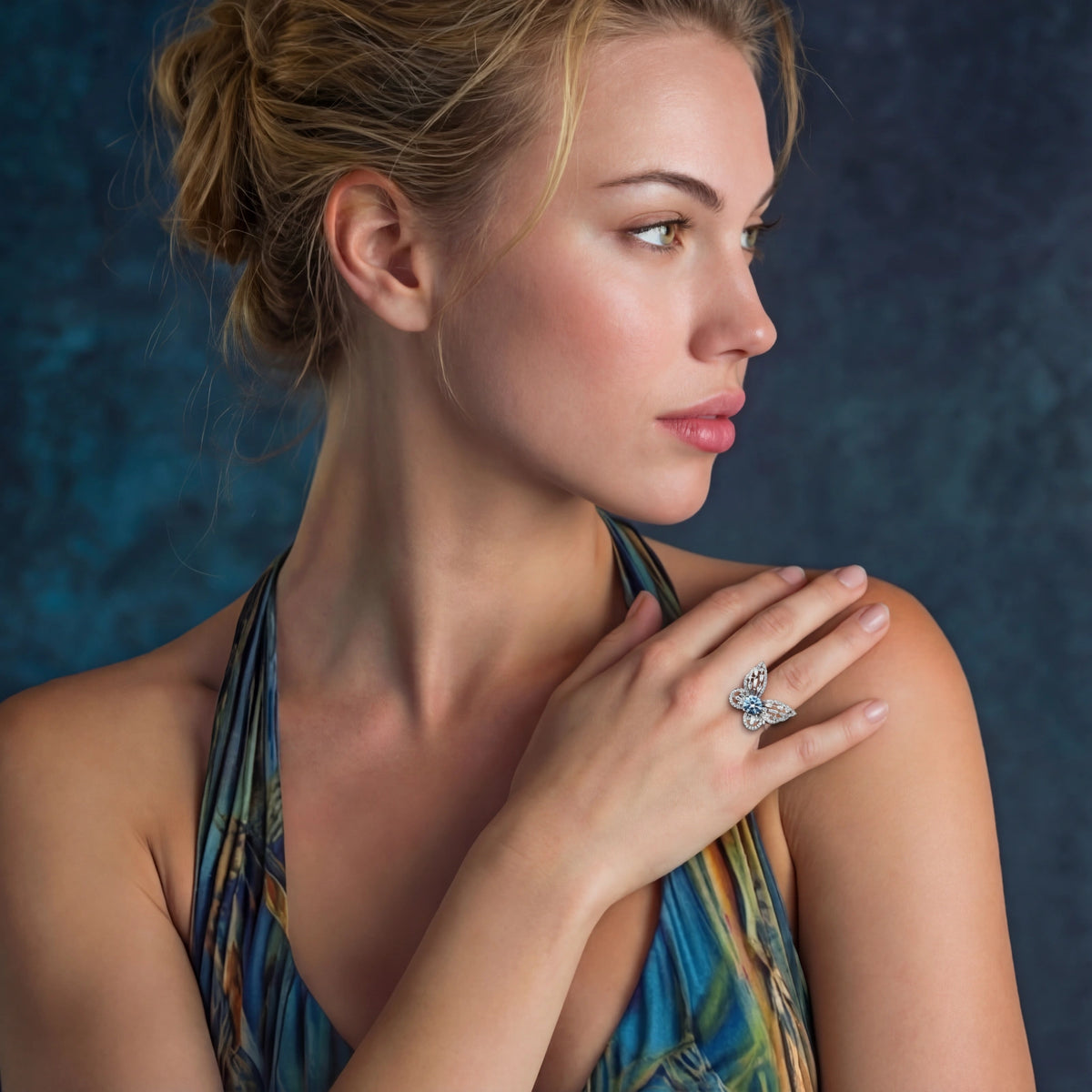 Bague Papillon bleu en moissanite